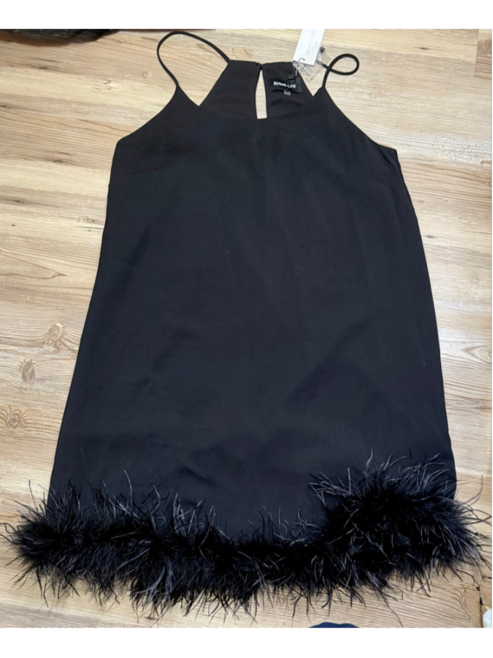 Women's Sugar Lips Black Feather Trim Mini Dress Size M